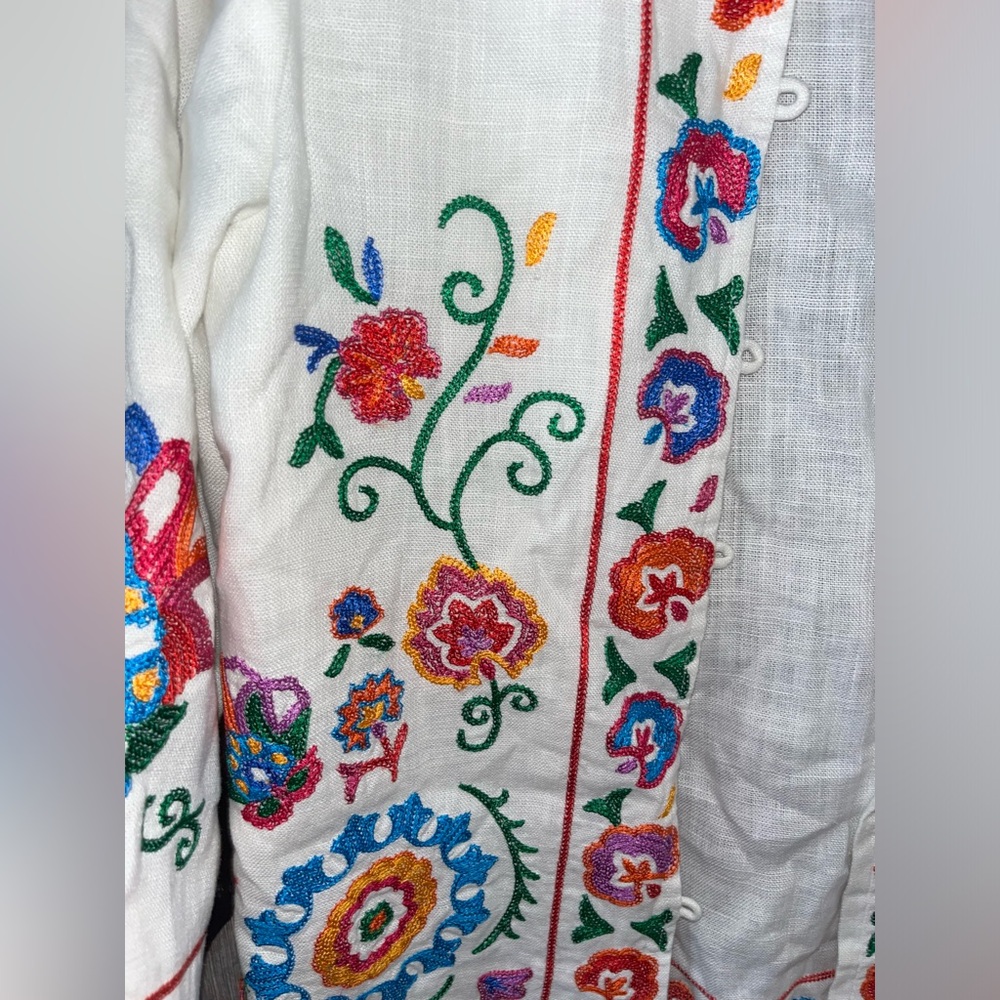Linea Louis Dell’Olio size XS linen bright embroidered white super cute jacket - Picture 2 of 9